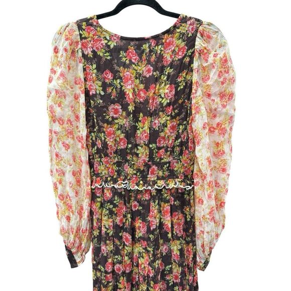 Hemant & Nandita Boho Floral Maxi Dress Peasant Sleeves Romantic S - Picture 7 of 12